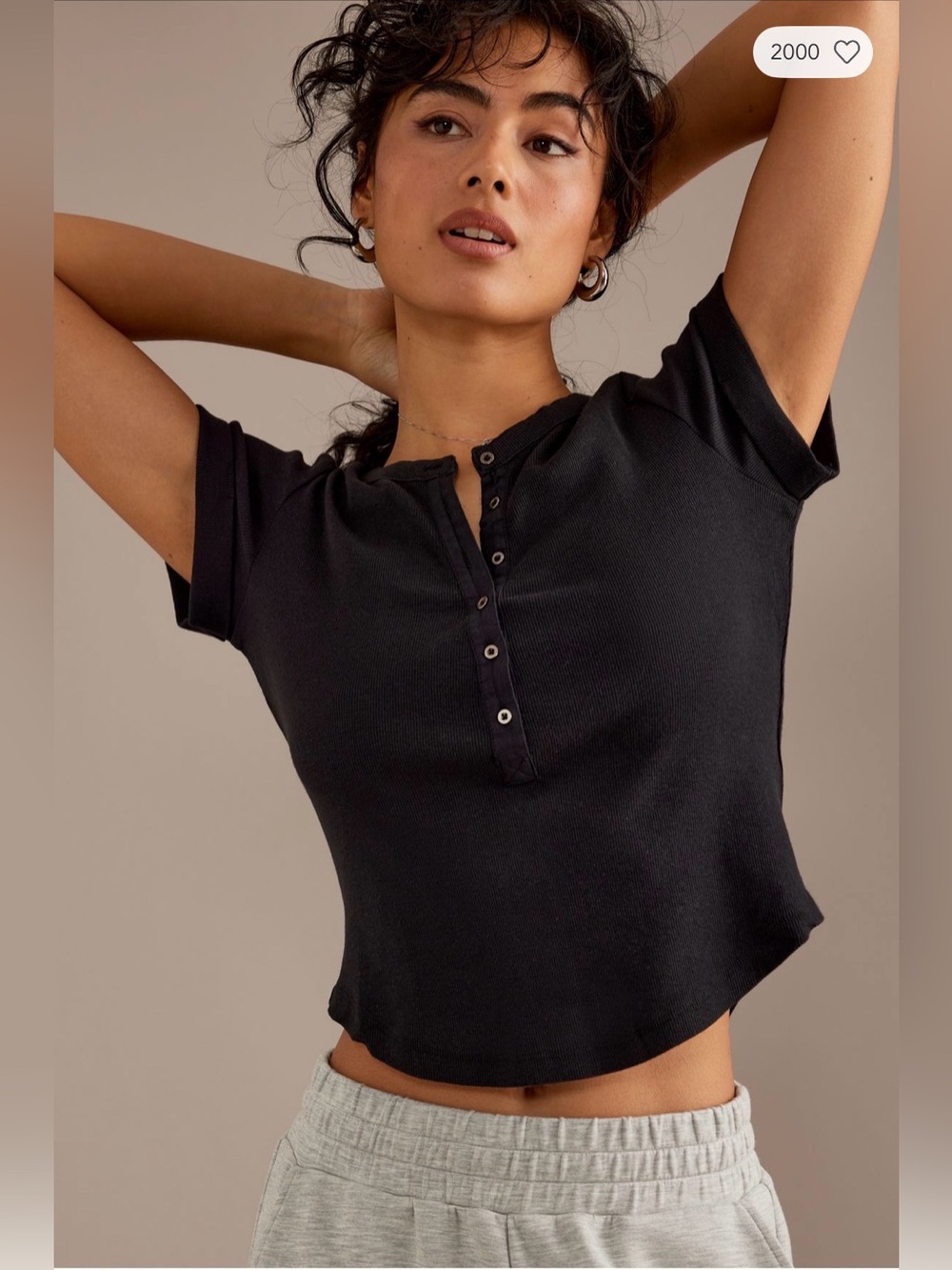 Anthropologie The Andie ribbed Henley top by Pilcro. Size small. Black